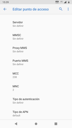 Desplácese hacia abajo e introduzca la información de Internet