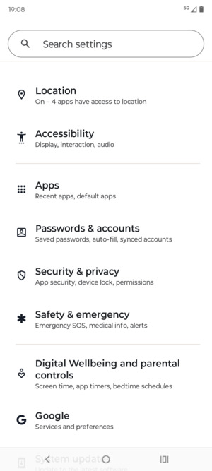 Scroll to and select Passwords & accounts