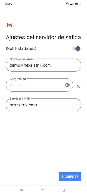 Introduzca la dirección de servidor saliente y seleccione SIGUIENTE
