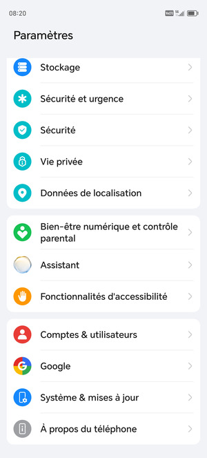 Faites défiler et sélectionnez Système & mises à jour