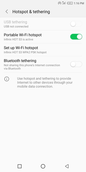 Your phone is now set up for use as a modem