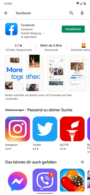 Wählen Sie die App