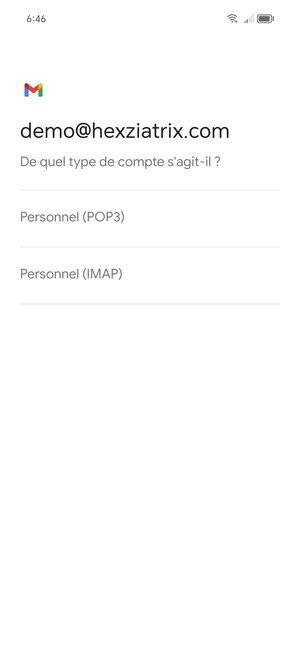 Sélectionnez Personnel (POP3) ou Personnel (IMAP)