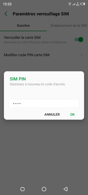 Veuillez confirmer votre nouveau code PIN de la carte SIM et sélectionner OK
