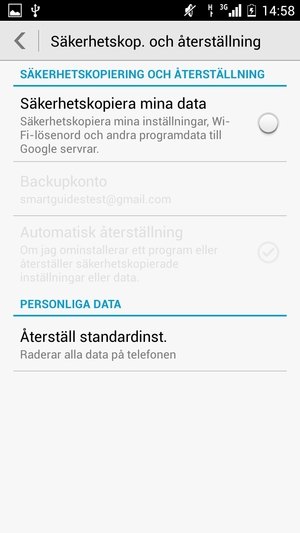 Kryssa i Säkerhetskopiera mina data-rutan