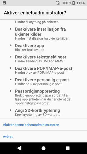 Bla ned og velg Aktivér denne enhetsadministratoren