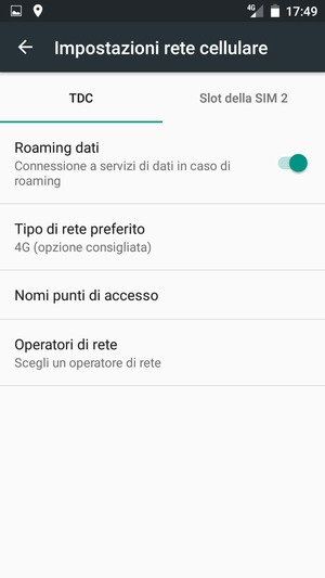 Attiva o disattiva Roaming dati