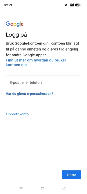 Skriv inn din Gmail-adresse og velg Neste