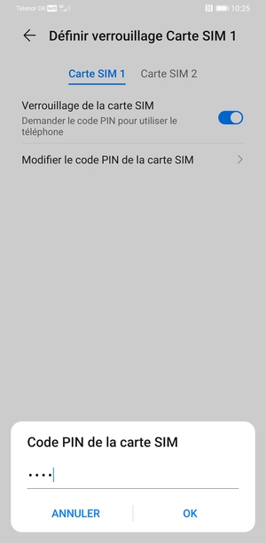 Saisissez votre Ancien code PIN de la carte SIM et sélectionnez OK