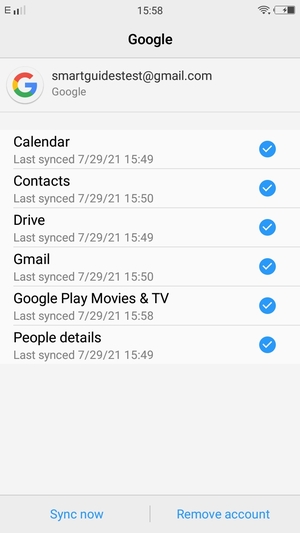 Check all the checkboxes and select Sync now