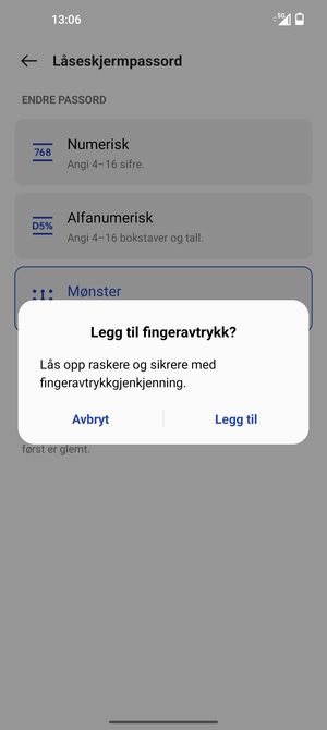 Velg ønsket alternativ