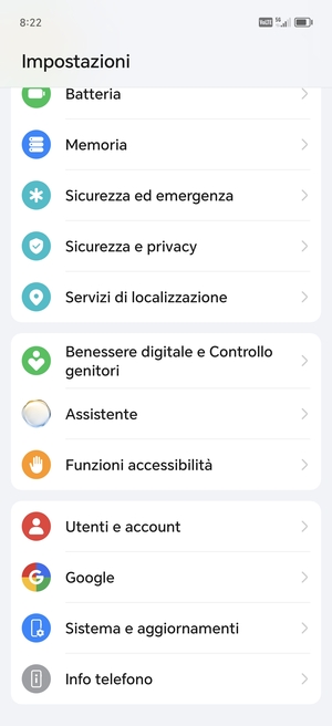 Scorri e seleziona Sistema e aggiornamenti