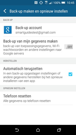 Selecteer Back-up account