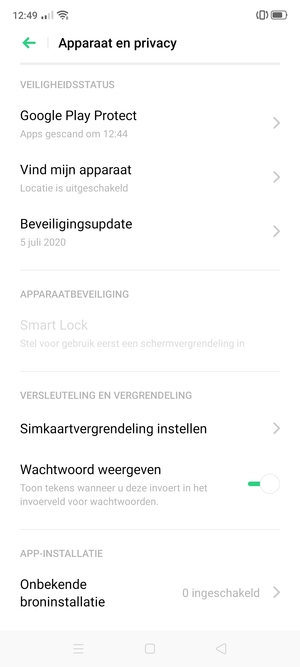 Scroll naar en selecteer Simkaartvergrendeling instellen