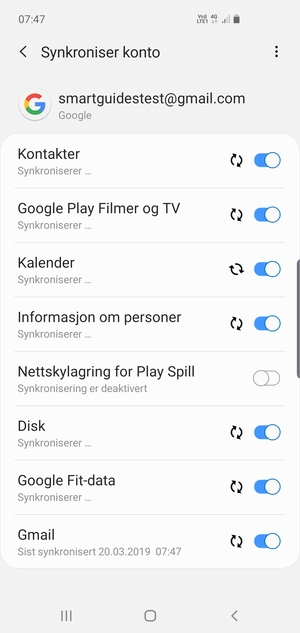 Dine kontakter fra Google vil synkroniseres til din Galaxy