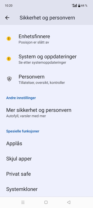Bla til og velg Mer sikkerhet og personvern