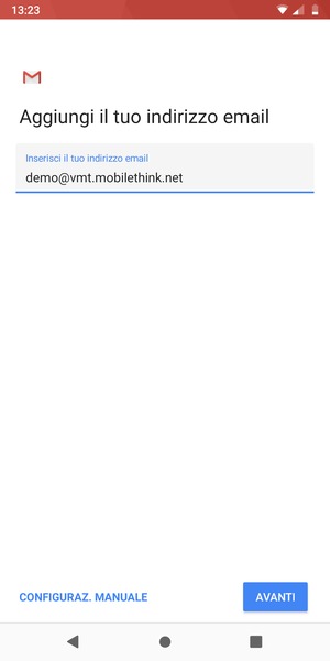 Inserisci il tuo indirizzo email e seleziona AVANTI