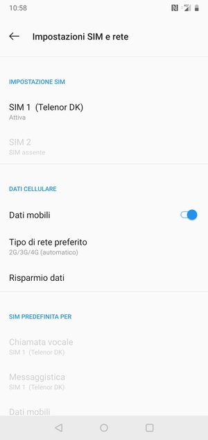 Seleziona SIM 1 o SIM 2