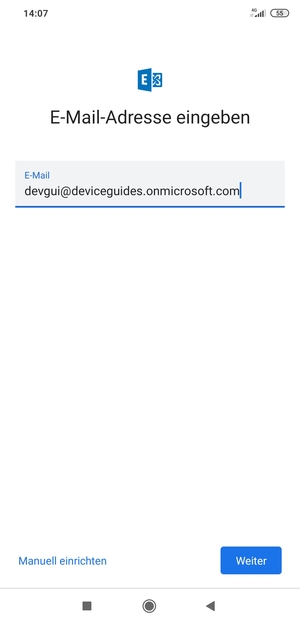 Geben Sie Ihre E-Mail-Adresse ein und wählen Sie Manuell einrichten