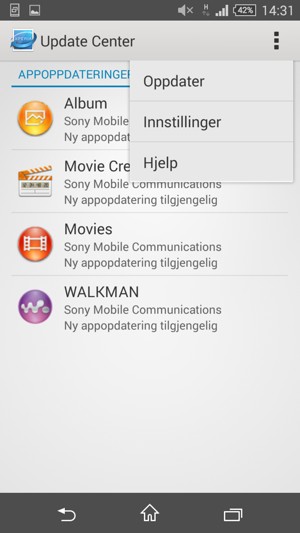 Velg menyknappen og velg Oppdater