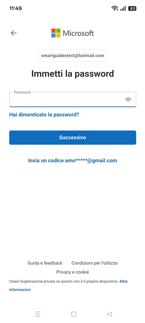 Inserisci la tua password e seleziona Successivo