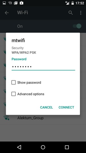 Enter the Wi-Fi password and select CONNECT