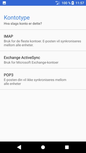 Velg IMAP eller POP3