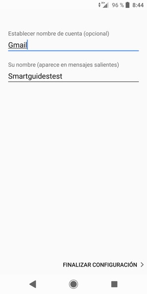 Déle a su cuenta un nombre y escriba su nombre. Seleccione FINALIZAR CONFIGURACIÓN