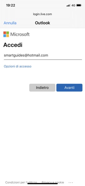 Inserisci il tuo indirizzo email e seleziona Avanti