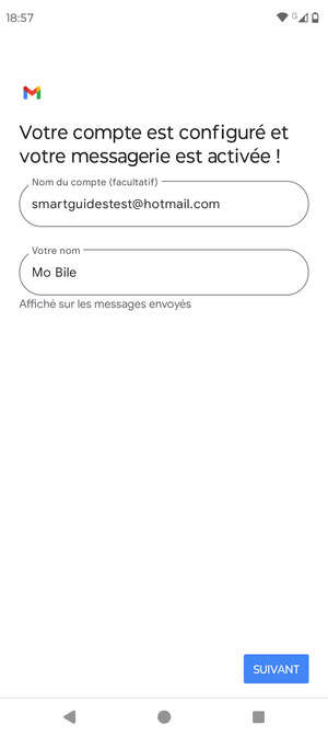 Donnez un nom à votre compte et saisissez votre nom. Sélectionnez SUIVANT
