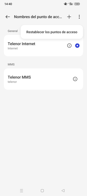 Seleccione Restablecer los puntos de acceso