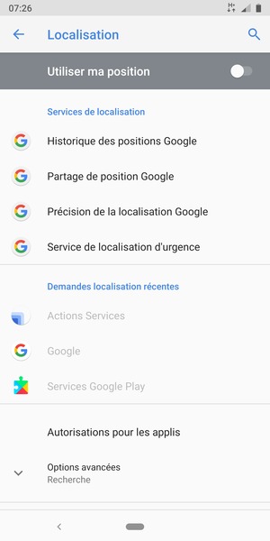 Désactiver le Utiliser ma position