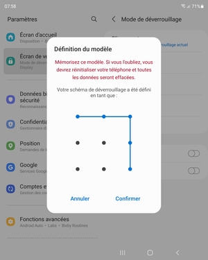 Dessinez un motif de déverrouillage et sélectionnez Confirmer