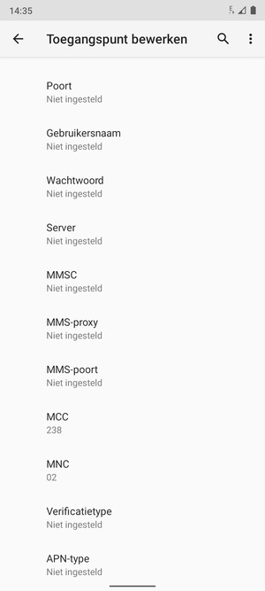 Scroll naar beneden en voer mms-gegevens in