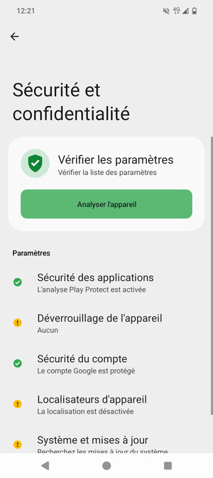 Pour activer votre écran de verrouillage, allez dans le menu Sécurité et confidentialité et sélectionnez Déverrouillage de l'appareil