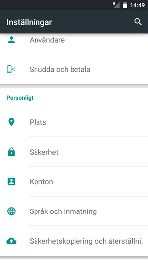 Scrolla till och välj Säkerhet