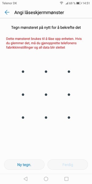 Tegn opplåsingsmønsteret igjen