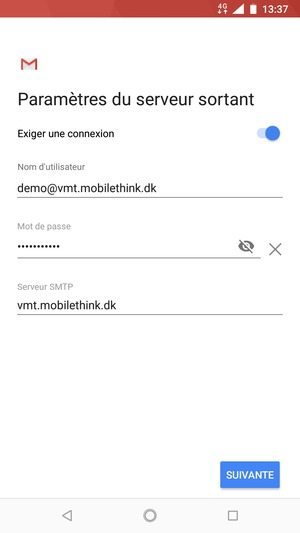 Entrez l'adresse du serveur Sortant
