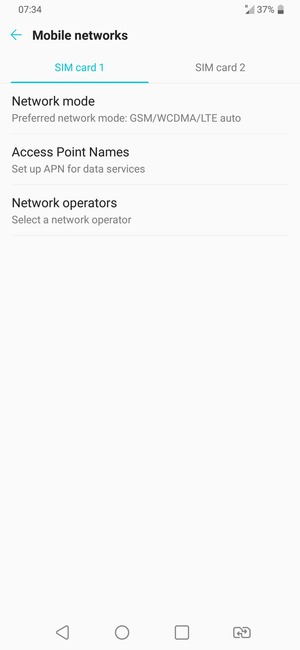Select SIM card 1 or SIM card 2 and select Access Point Names