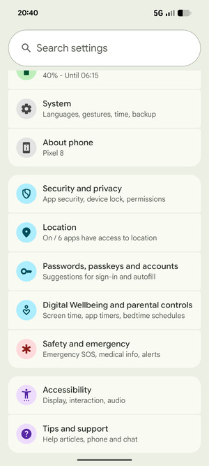 Scroll to and select Passwords, passkeys and accounts