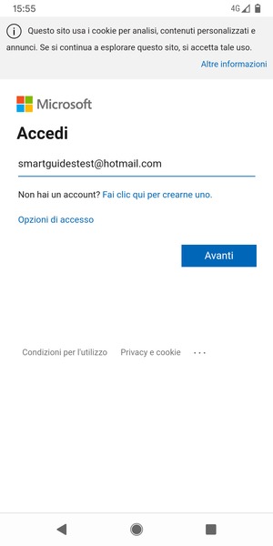 Inserisci il tuo indirizzo email e seleziona Avanti