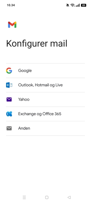 Vælg Exchange og Office 365