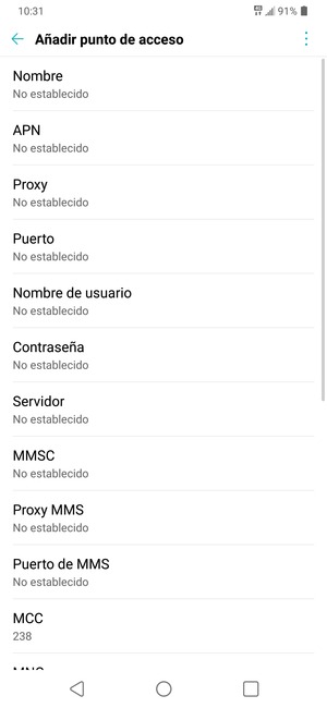 Introduzca la información de MMS