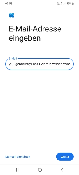 Geben Sie Ihre E-Mail-Adresse ein und wählen Sie Manuell einrichten