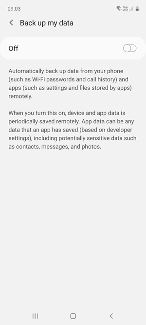 Turn on Back up my data