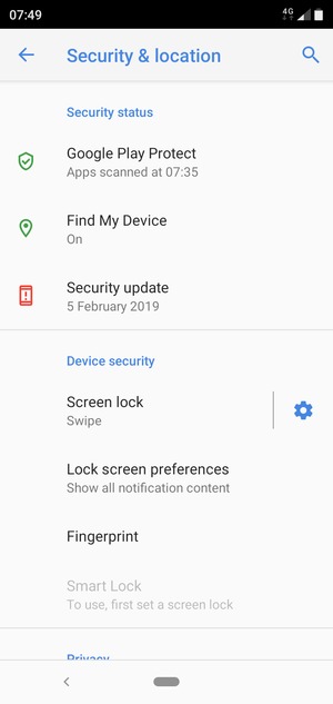 To activate your screen lock, go to the Security & location menu and select Screen lock