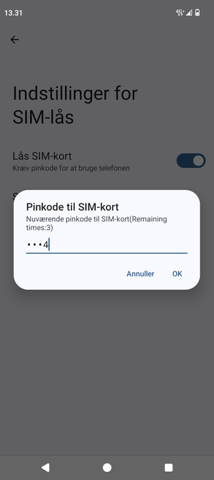 Indtast din Nuværende pinkode til SIM-kort og vælg OK
