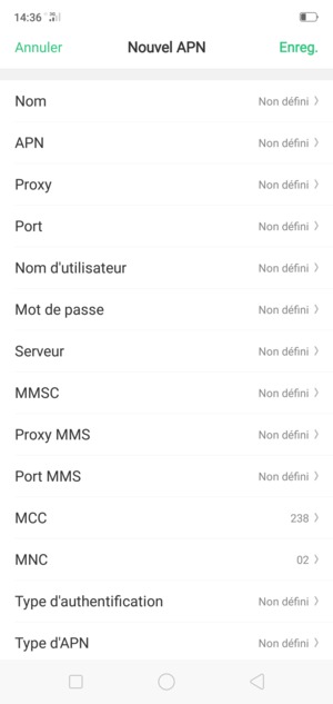 Saisissez les informations Internet