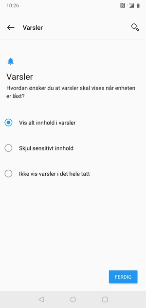 Velg ønsket alternativ og velg FERDIG