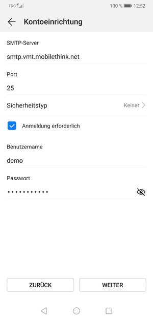 Geben Sie die Server-Adresse für ausgehende Post ein